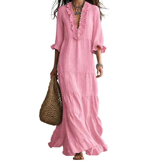 💗LAST DAY SALE 30% OFF⚡Women Ruffle V-Neck Tiered Maxi Dress – Summer Long Dress ⏰