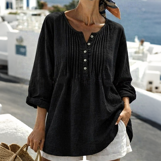 ⌛Limited-Time Offer-Women's Long Sleeve Pleated Henley Neck Blouse