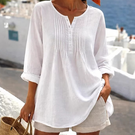 ⌛Limited-Time Offer-Women's Long Sleeve Pleated Henley Neck Blouse