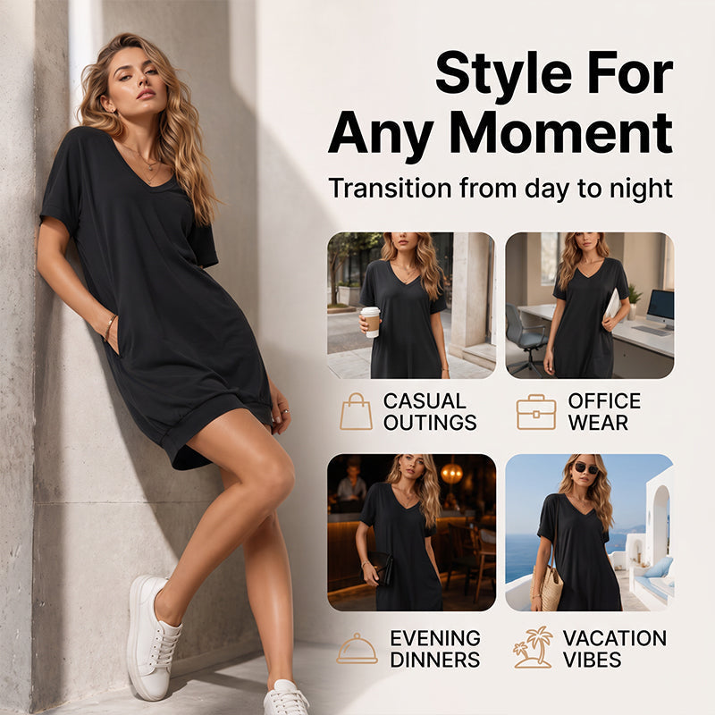 Women's Plus Size V-Neck T-Shirt Dress