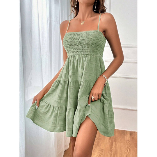 ⏳Time-Limited Special⏰Women’s Smocked Tiered Mini Dress – Adjustable Straps, Stretch Bust & Breezy A-Line Fit ✨