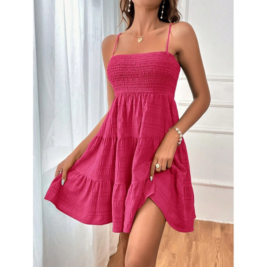 ⏳Time-Limited Special⏰Women’s Smocked Tiered Mini Dress – Adjustable Straps, Stretch Bust & Breezy A-Line Fit ✨