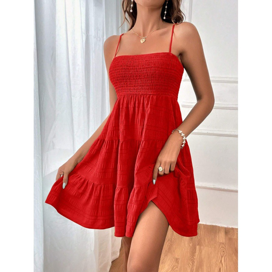 ⏳Time-Limited Special⏰Women’s Smocked Tiered Mini Dress – Adjustable Straps, Stretch Bust & Breezy A-Line Fit ✨