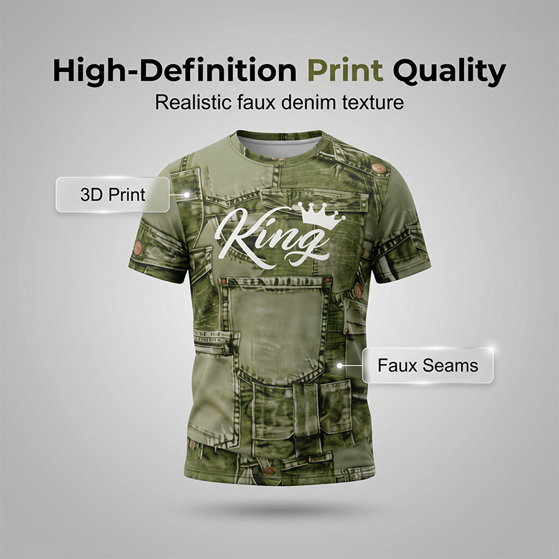 🔥This Week's Special Price😍Mens Casual Faux Denim Print T Shirt Shorts Set