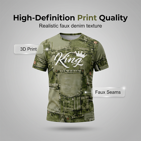 🔥This Week's Special Price😍Mens Casual Faux Denim Print T Shirt Shorts Set