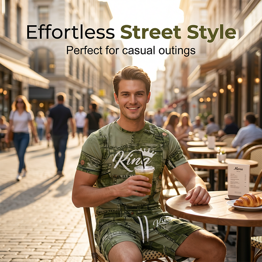 🔥This Week's Special Price😍Mens Casual Faux Denim Print T Shirt Shorts Set