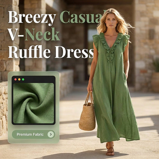 Women's Casual Sleeveless V-Neck Ruffle Dress