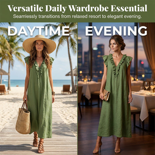 Women's Casual Sleeveless V-Neck Ruffle Dress