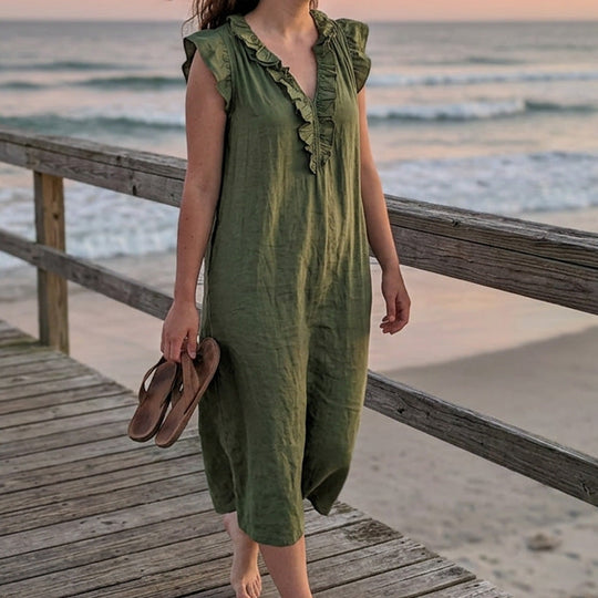 Women's Casual Sleeveless V-Neck Ruffle Dress
