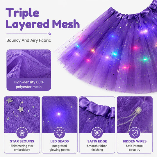 LED Light-Up Tutu Skirt – Triple Mesh & Shimmering Sequins