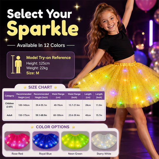LED Light-Up Tutu Skirt – Triple Mesh & Shimmering Sequins