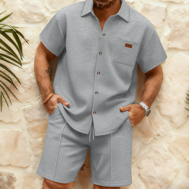 🎉 2026 Sale — Over 35,100 Sold 🧊 Men's Waffle Knit Short Sleeve Set – Casual Loungewear 👔