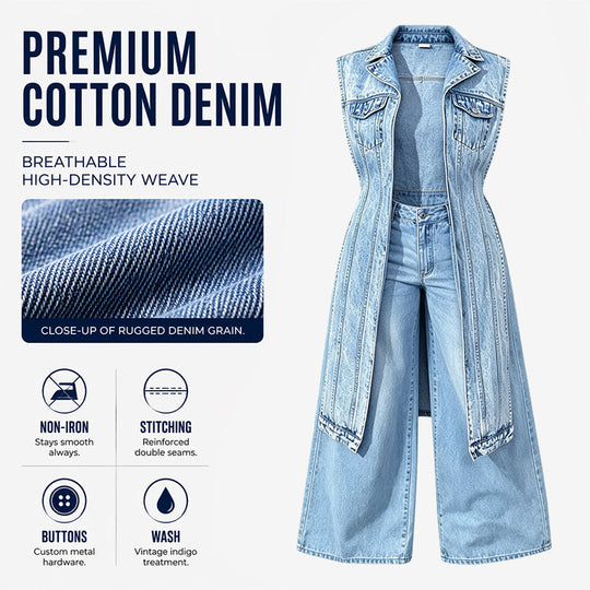 🎉 2026 Sale — Over 24,000 Sold! 💞 Women Sleeveless High Slit Denim Vest Dress Longline Jean Jacket