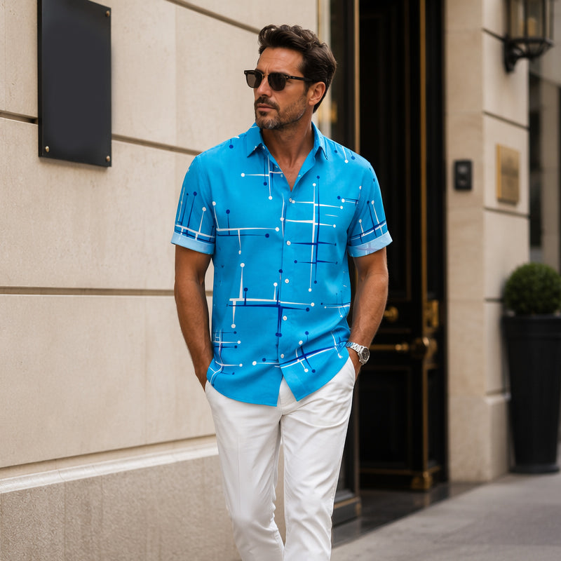☀️👔 LIMITED-TIME 50% OFF! Men’s Geometric Print Relaxed-Fit Button-Down Shirt – Soft Summer Feel, Roomy Comfort & Vacation-Ready Style ✨