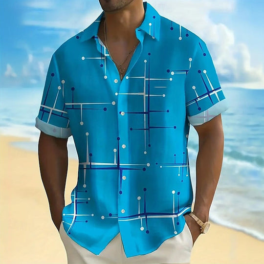 ☀️👔 LIMITED-TIME 50% OFF! Men’s Geometric Print Relaxed-Fit Button-Down Shirt – Soft Summer Feel, Roomy Comfort & Vacation-Ready Style ✨