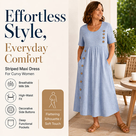 🎉 LIMITED TIME 50% OFF! 👗 Striped Pocket Dress – Soft & Versatile Everyday Style