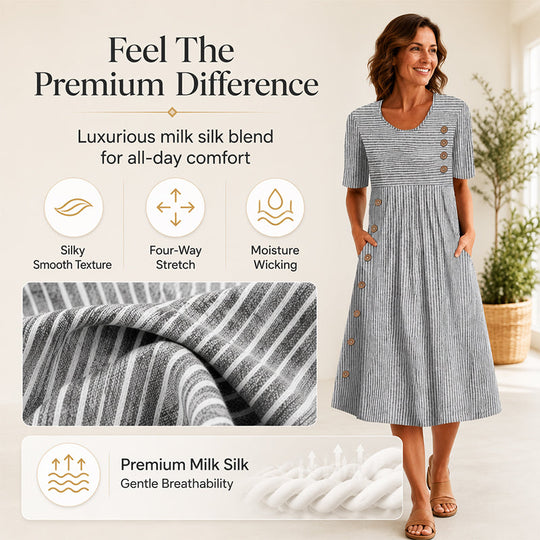 🎉 LIMITED TIME 50% OFF! 👗 Striped Pocket Dress – Soft & Versatile Everyday Style