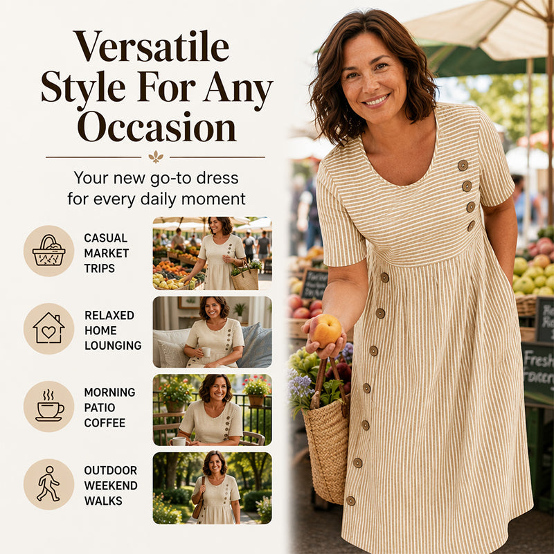 🎉 LIMITED TIME 50% OFF! 👗 Striped Pocket Dress – Soft & Versatile Everyday Style