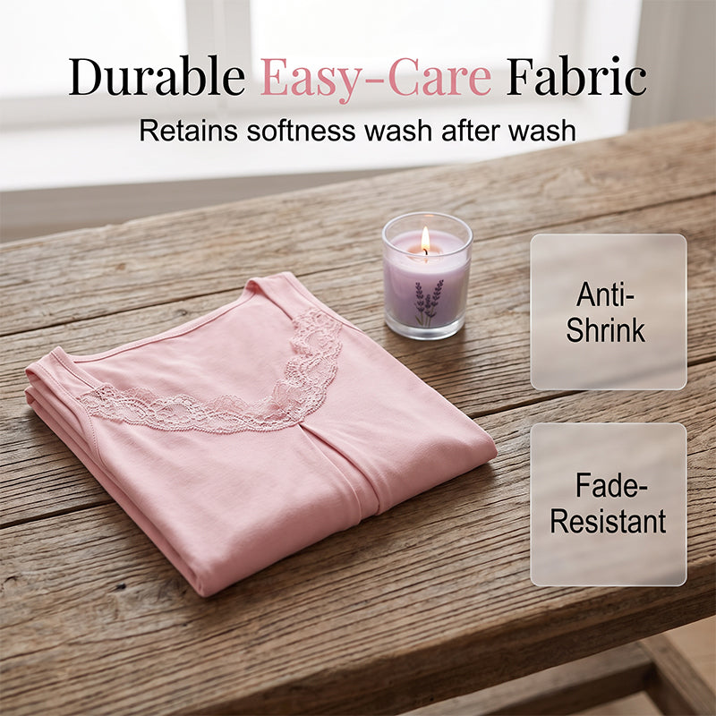 🛏️ Women's Lace V-Neck Nightdress — Soft Modal Chemise with Adjustable Spaghetti Straps