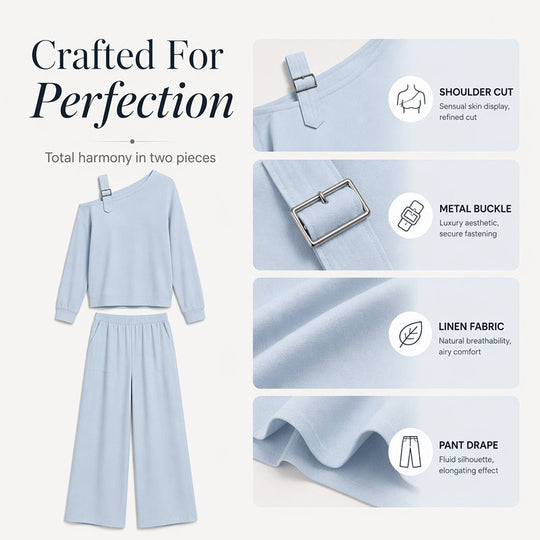 🔥BestSeller🔥Two-piece set with off-the-shoulder top and wide-leg pants—in a soft linen blend for an elegant silhouette