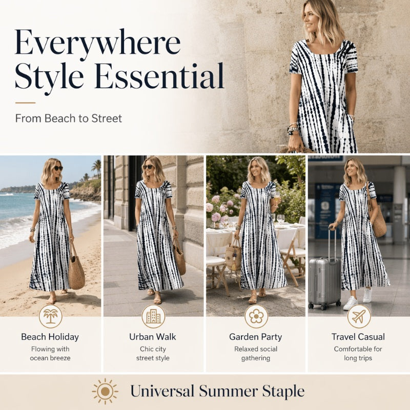 Trending Now⭐💃 Flowy Tie-Dye Midi with Elegant Drape – Versatile Style for Vacations & Urban Strolls