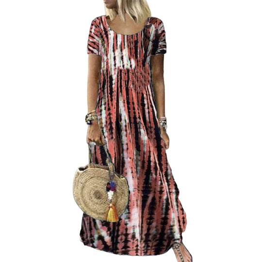 Trending Now⭐💃 Flowy Tie-Dye Midi with Elegant Drape – Versatile Style for Vacations & Urban Strolls