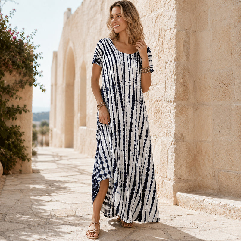 Trending Now⭐💃 Flowy Tie-Dye Midi with Elegant Drape – Versatile Style for Vacations & Urban Strolls