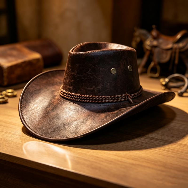 🤠50% OFF NOW ! 🌟Vintage Wide Brim Cowboy Hat with Strap – Distressed Western Fedora with Metal Decor, All-Season Sun Hat for Men & Women