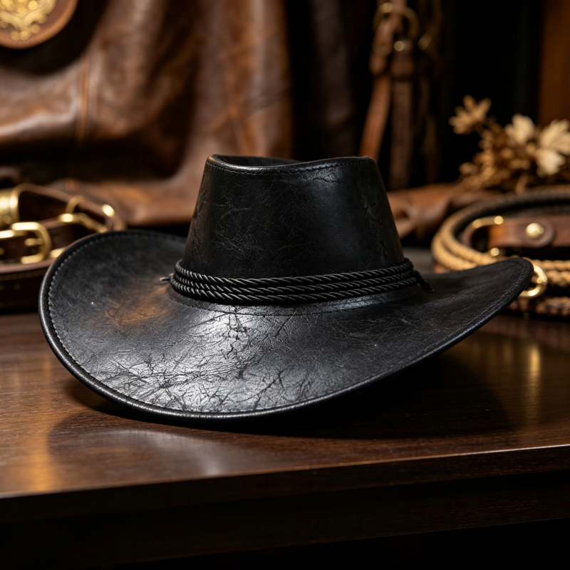 🤠50% OFF NOW ! 🌟Vintage Wide Brim Cowboy Hat with Strap – Distressed Western Fedora with Metal Decor, All-Season Sun Hat for Men & Women
