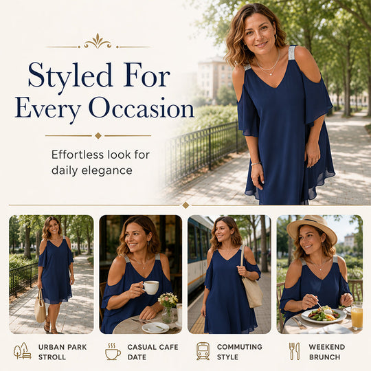 ⏳Limited-time 50% off⏰👗Women's Summer Cold Shoulder Chiffon Dress💎