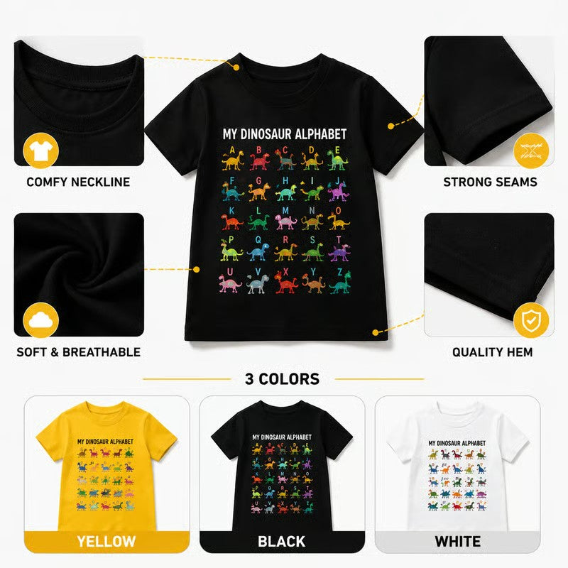 🦖Hot Sale 50% OFF✨Kids Dinosaur Alphabet Graphic T-Shirt