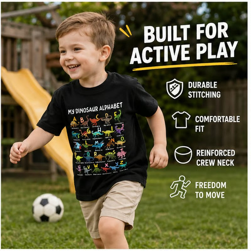 T-shirt graphique alphabet dinosaure pour enfants