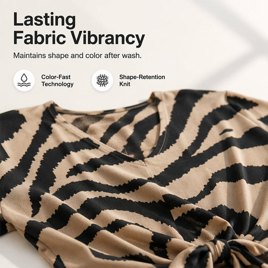 Women's V-Neck Tie-Front Zebra Print T-Shirt