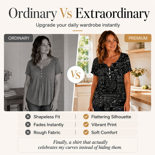 Women's Plus-Size V-Neck Top – Soft & Breathable Pattern Design