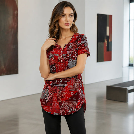 Women's Plus-Size V-Neck Top – Soft & Breathable Pattern Design