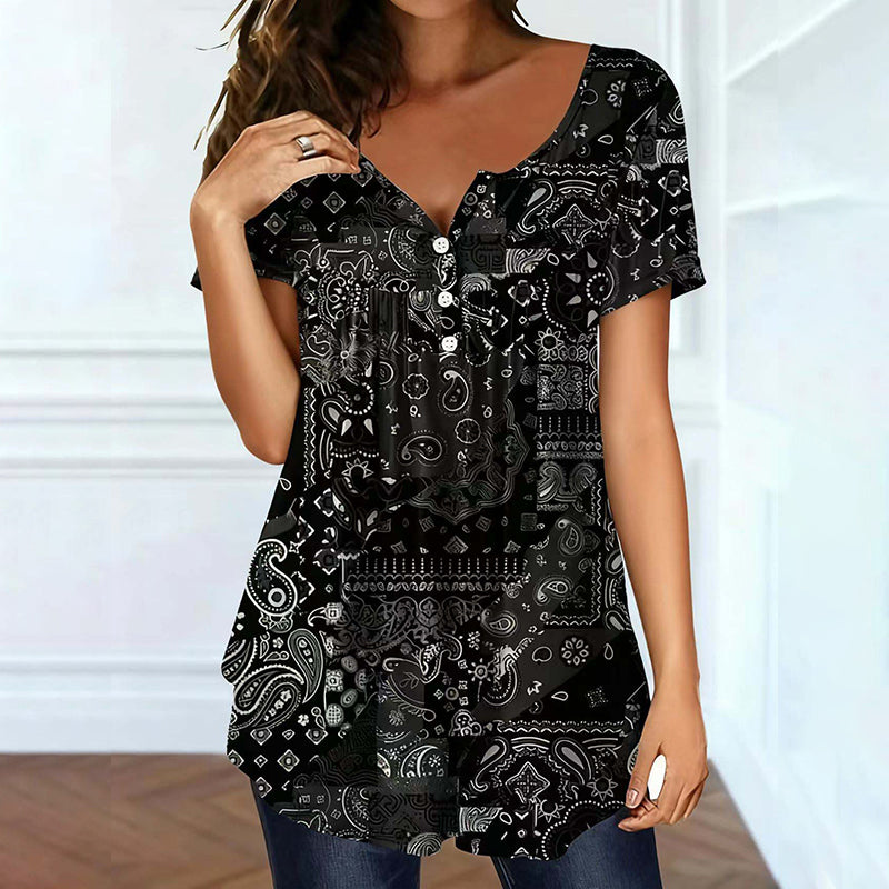 Women's Plus-Size V-Neck Top – Soft & Breathable Pattern Design