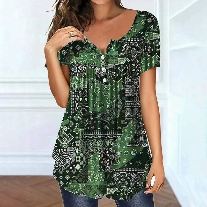 Women's Plus-Size V-Neck Top – Soft & Breathable Pattern Design