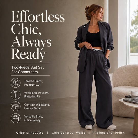 Women's Elegant Blazer & Wide-Leg Pants Set