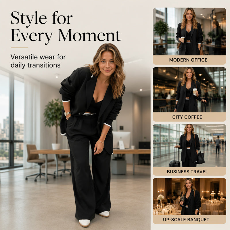 Women's Elegant Blazer & Wide-Leg Pants Set