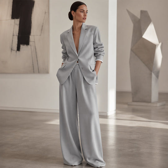 Women's Elegant Blazer & Wide-Leg Pants Set