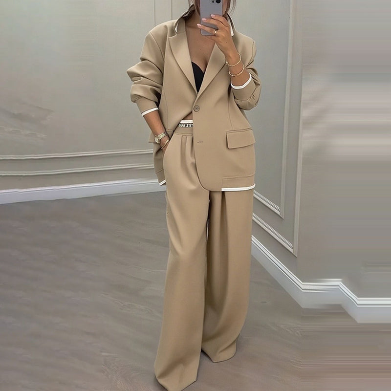 Women's Elegant Blazer & Wide-Leg Pants Set