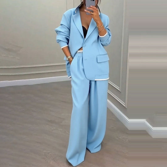 Women's Elegant Blazer & Wide-Leg Pants Set