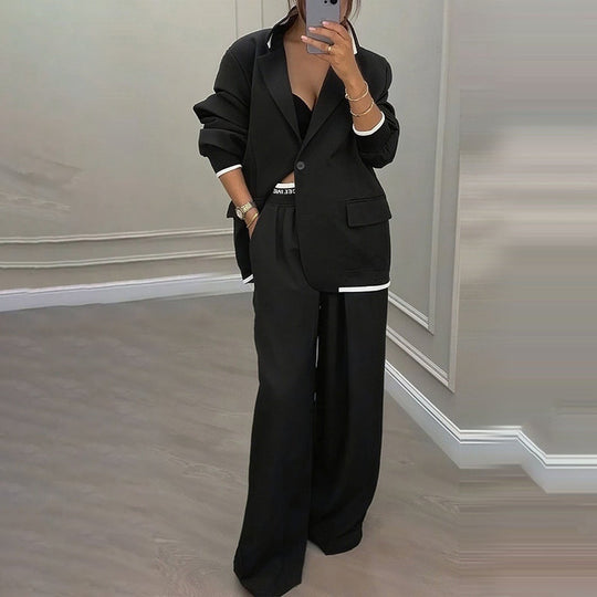 Women's Elegant Blazer & Wide-Leg Pants Set