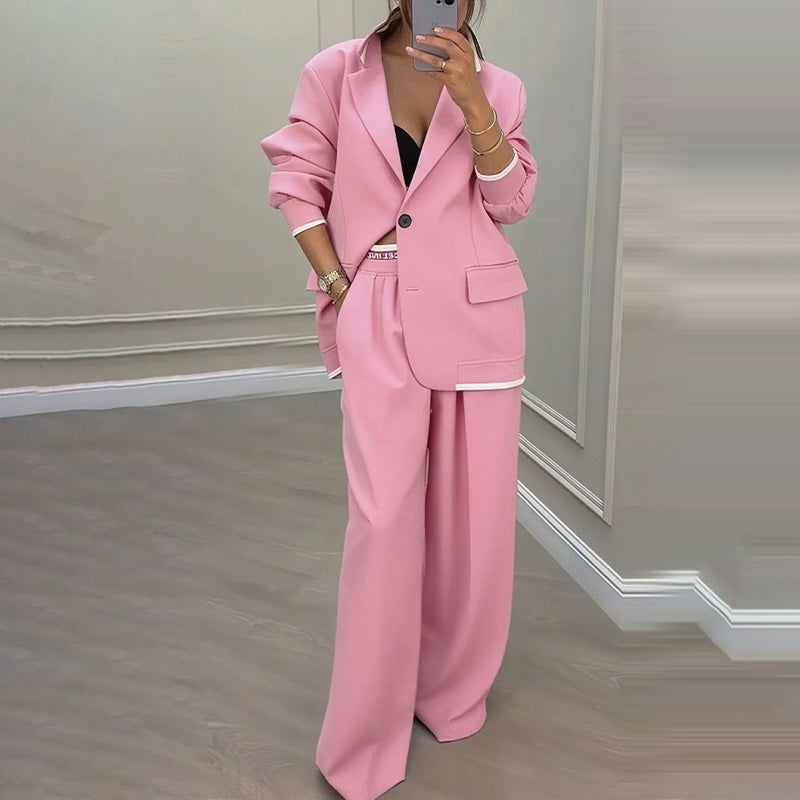 Women's Elegant Blazer & Wide-Leg Pants Set