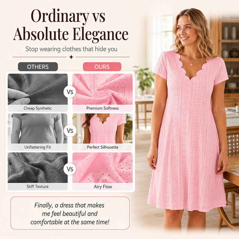 👗Top Pick - V-Neck Eyelet Dress with Scallop Trim – Lightweight & Romantic for Garden Parties or Brunch 🌿