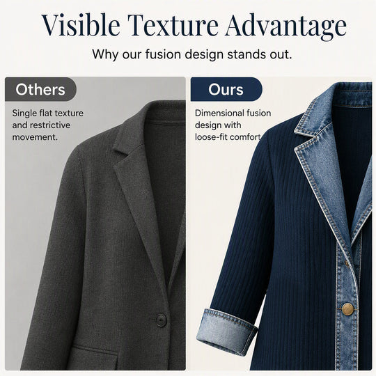 Seasonal Style🛍️Women’s Elegant Denim Spliced Ribbed Knit Coat