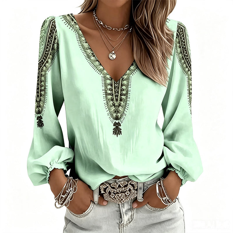 ✨🛍️Fresh Drop - V-Neck 3D Print Long Sleeve – Flattering Fit & Modern Aesthetic for Any Wardrobe