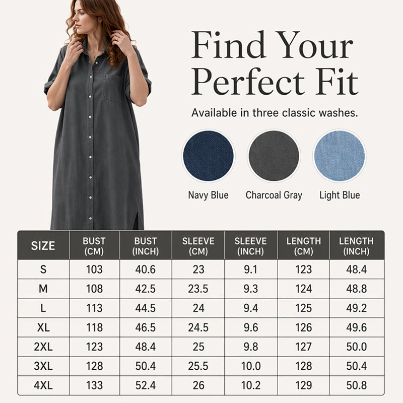✨Loose-Fit Denim Dress with Button Placket – Timeless Wardrobe Staple for Weekends or Travel 🍃