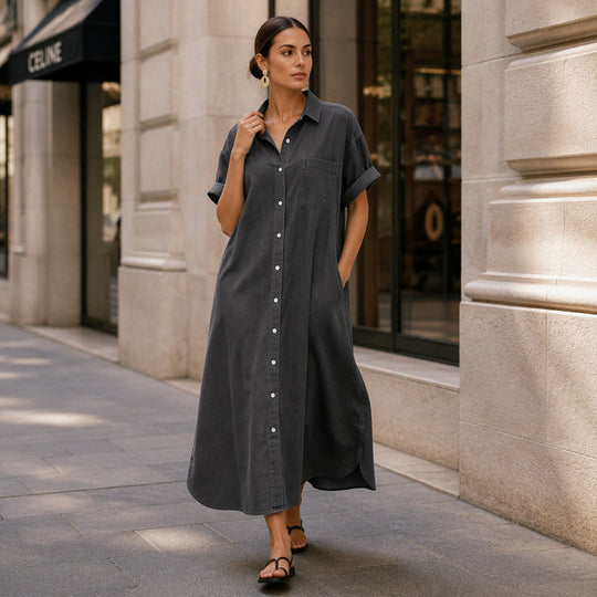✨Loose-Fit Denim Dress with Button Placket – Timeless Wardrobe Staple for Weekends or Travel 🍃