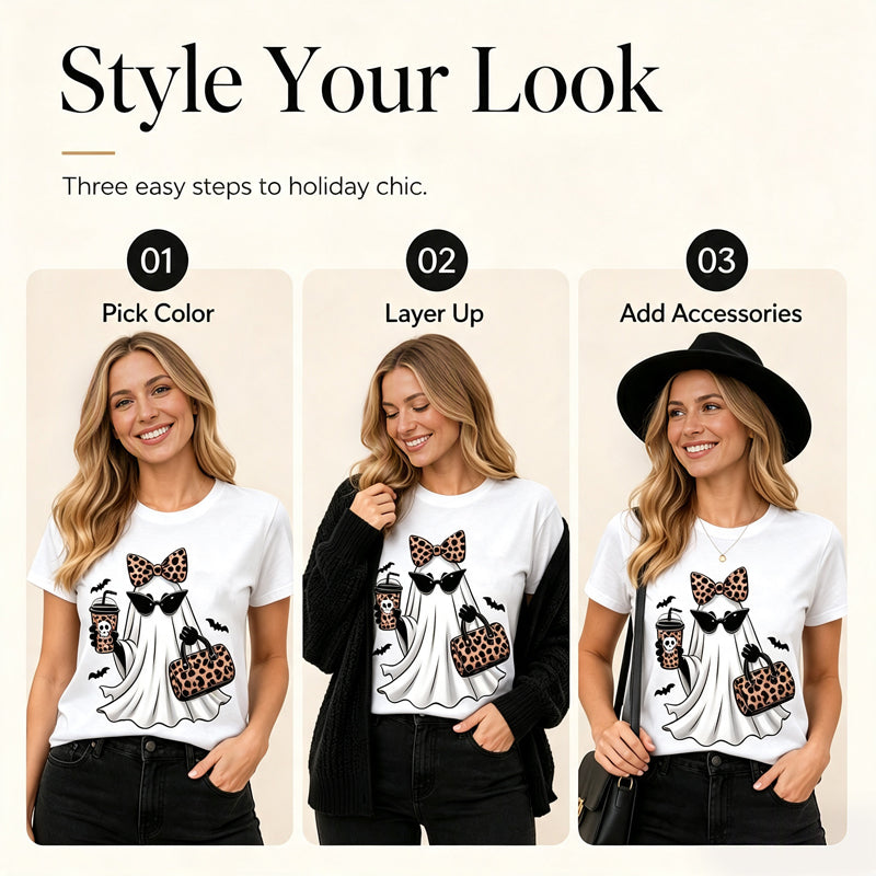 🍂🎃 Women's Halloween Graphic Tee | Cute Spooky Short Sleeve T-Shirt for Fall, Pumpkin Season & Casual Everyday Style